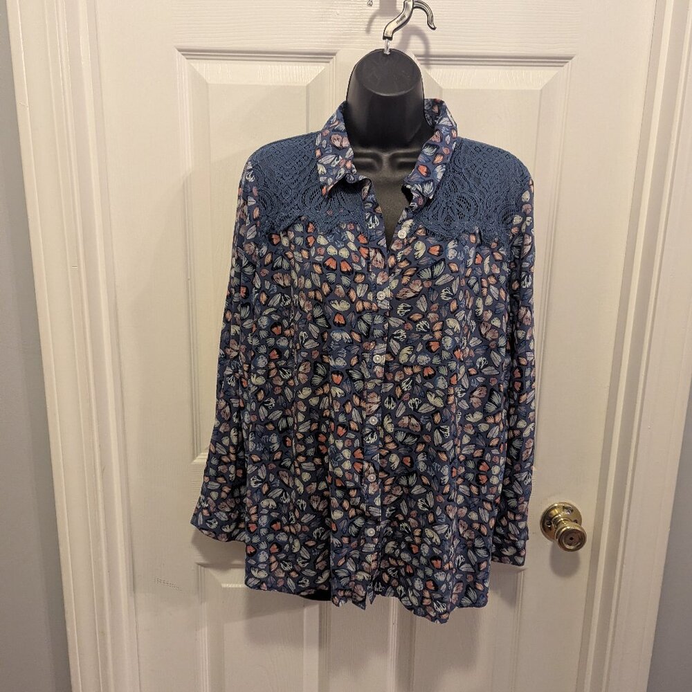 Cato periwinkle pink and blue button down - L